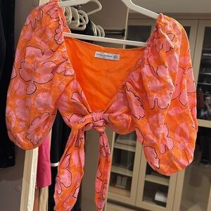 Floral linen faithful the brand tie crop top